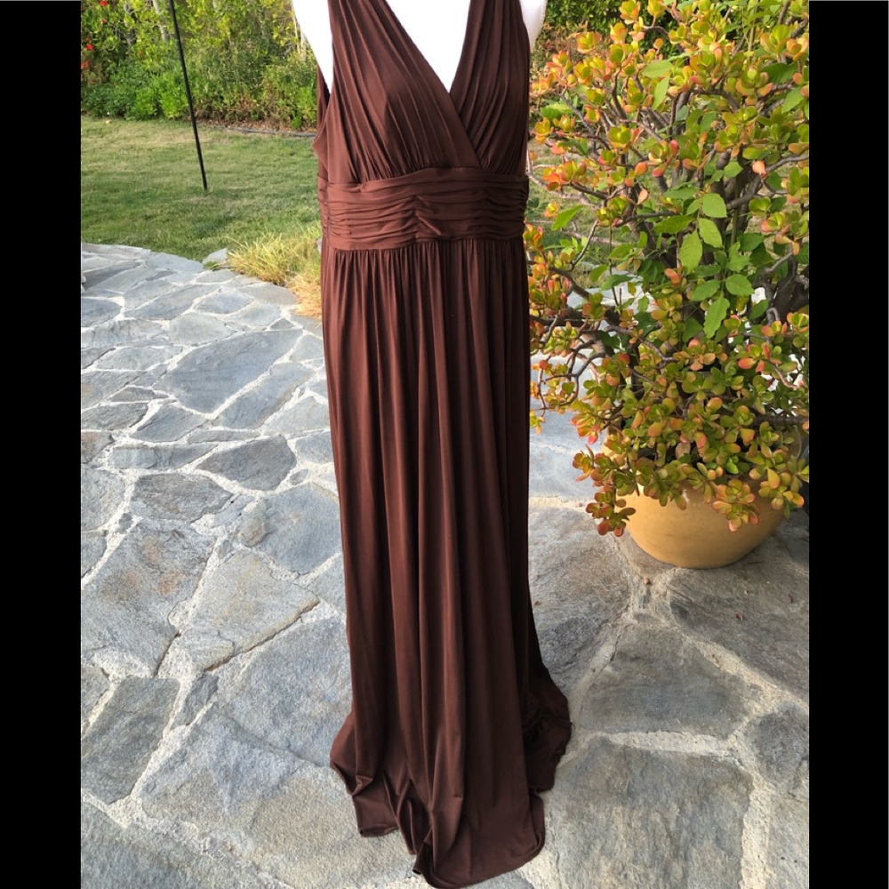 Brown PLANET Greek goddess formal gown approx size 12/14. Waist stretch 38-40in